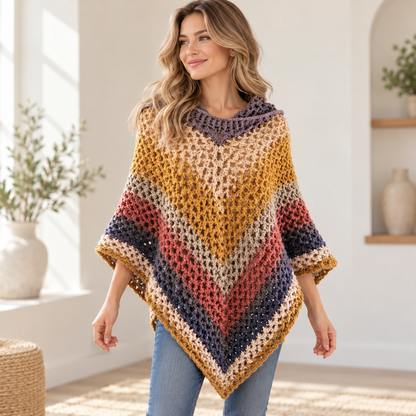 Crochet Hooded Poncho Pattern PDF + Video Tutorial, Autumn Leaves Poncho Crochet Pattern, Women’s Boho Poncho, Fall Crochet Clothing
