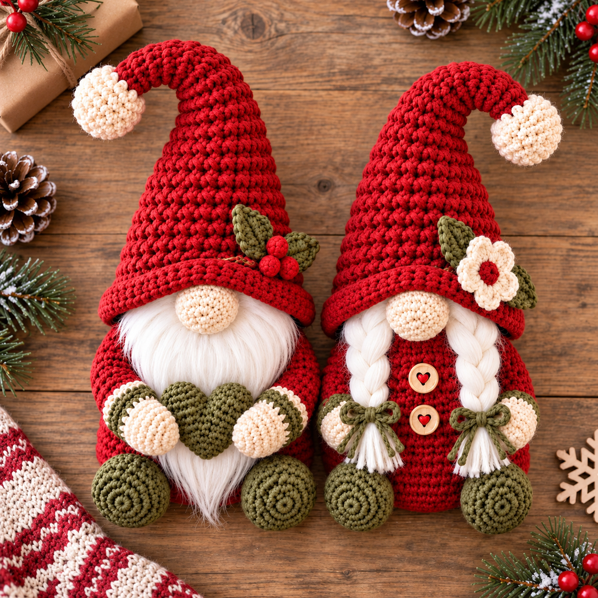 Christmas Gnome Couple Crochet Pattern PDF | 2-in-1 Male & Female Gnome Amigurumi | Christmas Shelf Sitter | Holiday Home Decor | Beginner Friendly