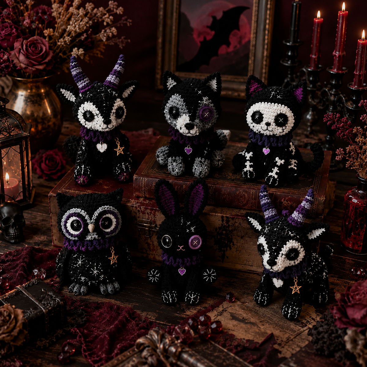 Gothic Crochet Amigurumi Pattern Set, Spooky Halloween Crochet Dolls, Creepy Cute Plushies Pattern, Goth Amigurumi PDF Digital Download