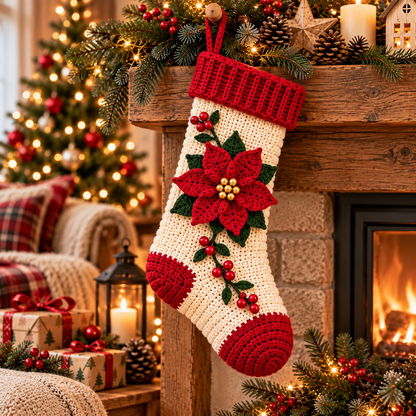 5 in 1 Christmas Stocking Crochet Pattern PDF, Tree Reindeer Snowman Poinsettia Gingerbread Stocking, Holiday Decor Pattern Bundle