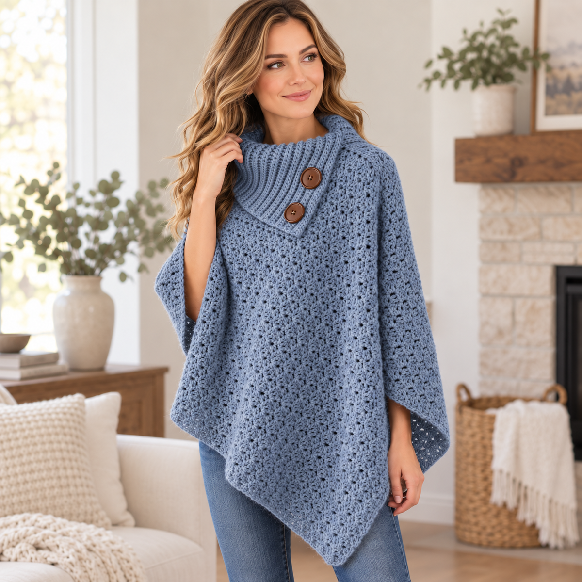 Crochet Poncho with Collar Pattern PDF | Women's Crochet Poncho Pattern | Cozy Cowl Neck Poncho | Elegant Crochet Cape | Fall Winter Crochet Clothing