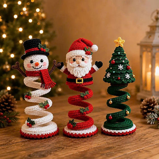 Christmas Spiral Ornament Crochet Pattern | Snowman Santa Christmas Tree Amigurumi PDF | Spiral Ornament Set | Intermediate Crochet Pattern