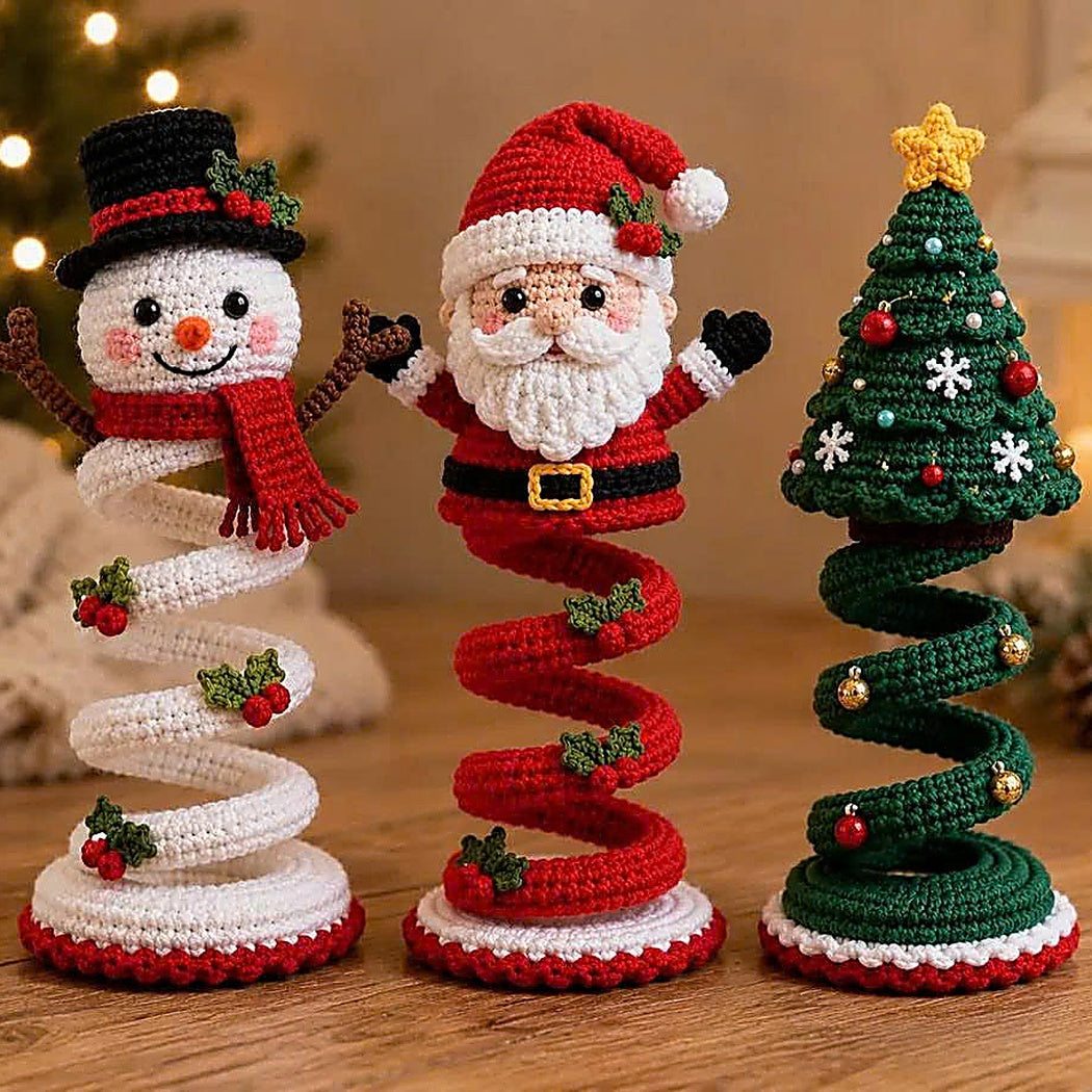 Christmas Spiral Ornament Crochet Pattern | Snowman Santa Christmas Tree Amigurumi PDF | Spiral Ornament Set | Intermediate Crochet Pattern