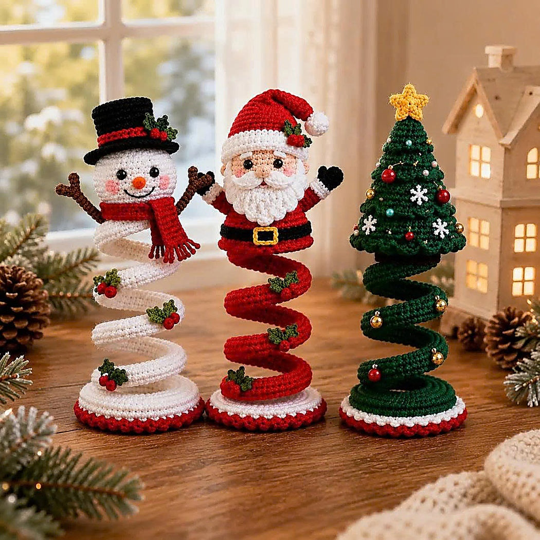 Christmas Spiral Ornament Crochet Pattern | Snowman Santa Christmas Tree Amigurumi PDF | Spiral Ornament Set | Intermediate Crochet Pattern
