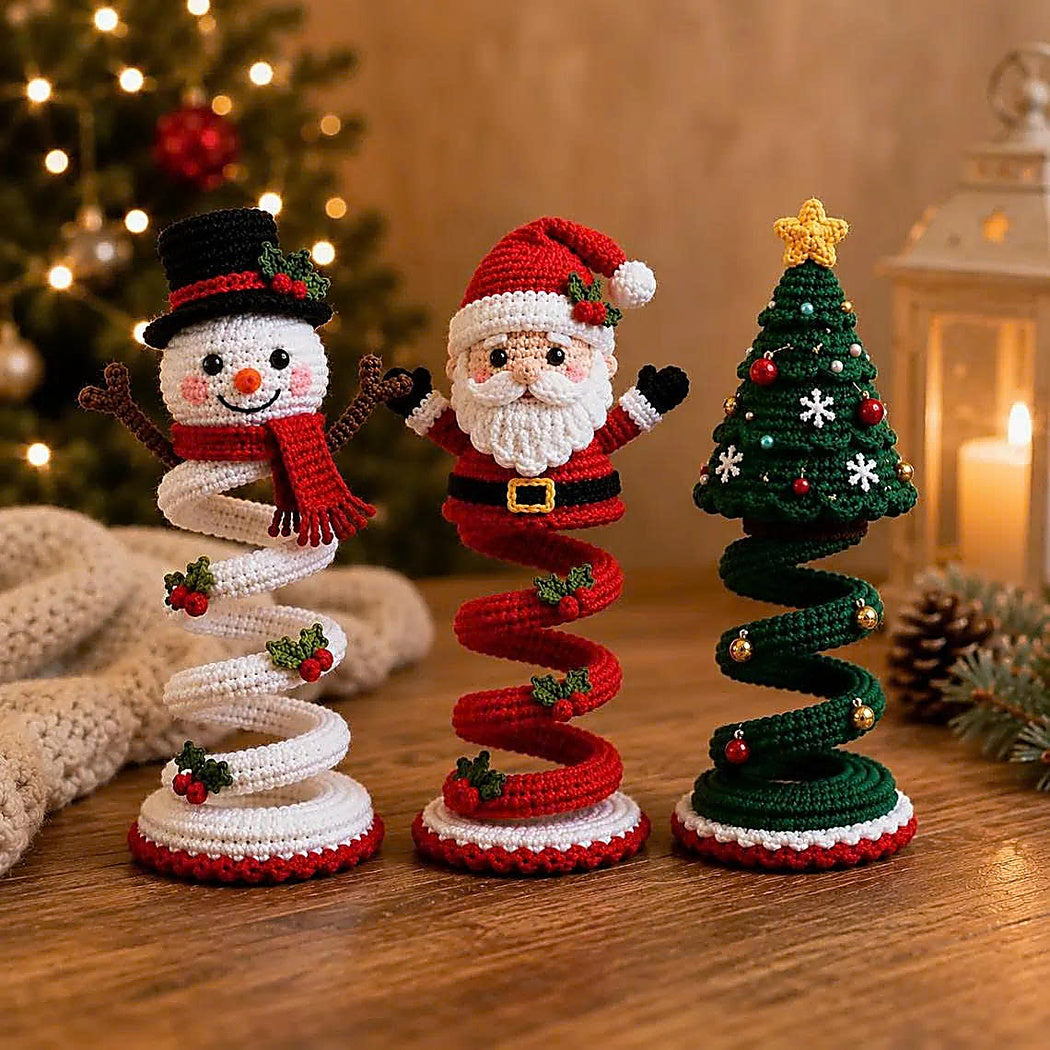 Christmas Spiral Ornament Crochet Pattern | Snowman Santa Christmas Tree Amigurumi PDF | Spiral Ornament Set | Intermediate Crochet Pattern