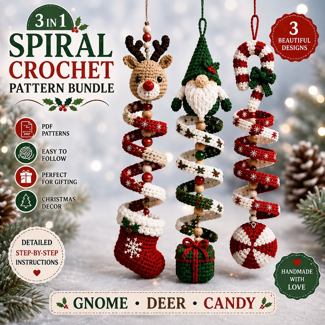 Christmas Crochet Wind Spinner Pattern Bundle PDF, Gnome Reindeer Candy Cane Ornament Crochet Pattern, Amigurumi Holiday Hanging Decor