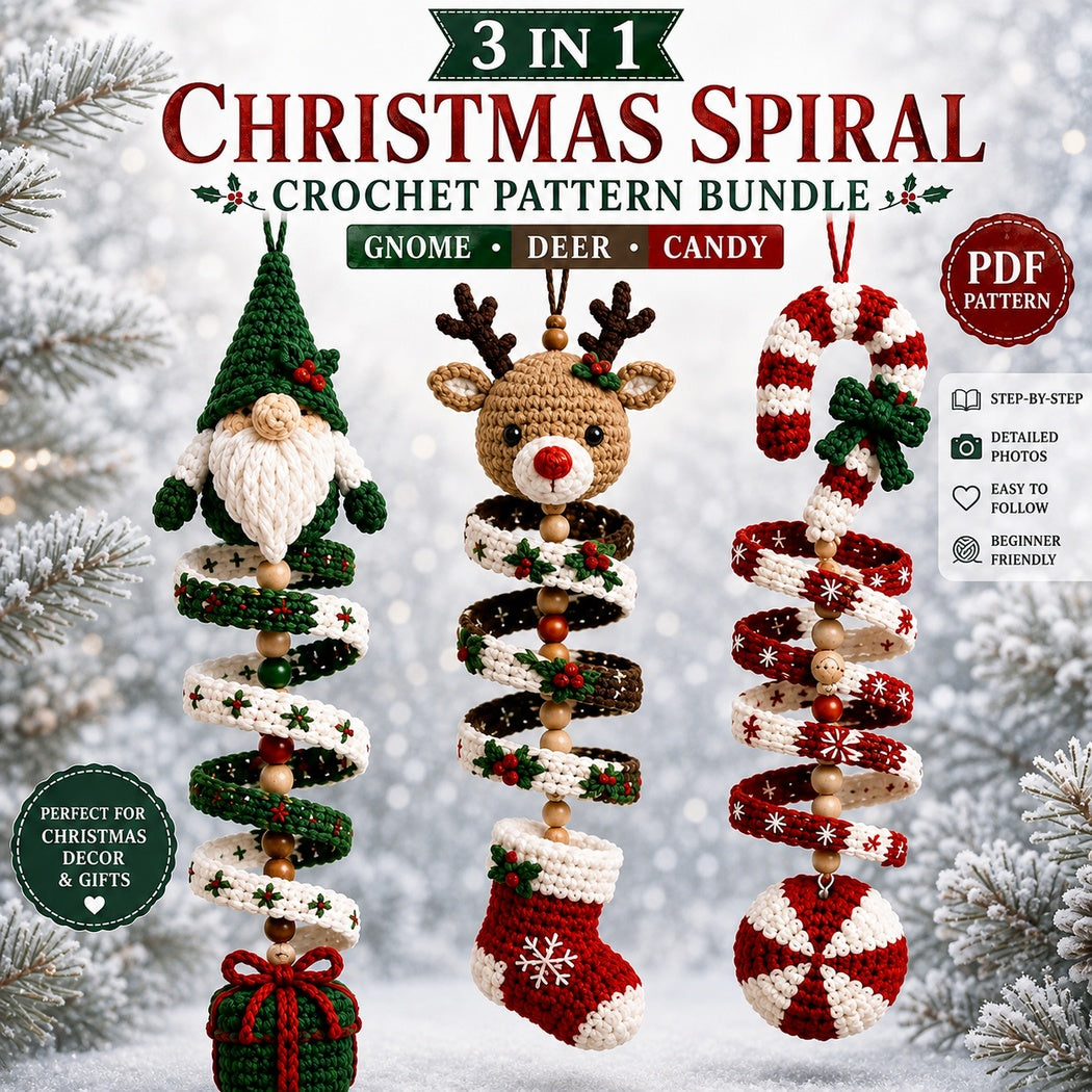 Christmas Crochet Wind Spinner Pattern Bundle PDF, Gnome Reindeer Candy Cane Ornament Crochet Pattern, Amigurumi Holiday Hanging Decor