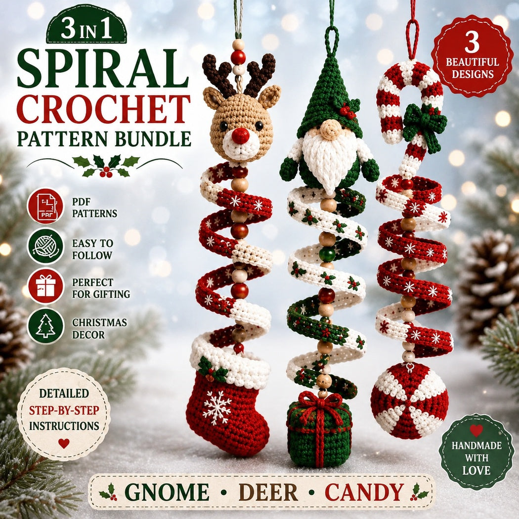 Christmas Crochet Wind Spinner Pattern Bundle PDF, Gnome Reindeer Candy Cane Ornament Crochet Pattern, Amigurumi Holiday Hanging Decor