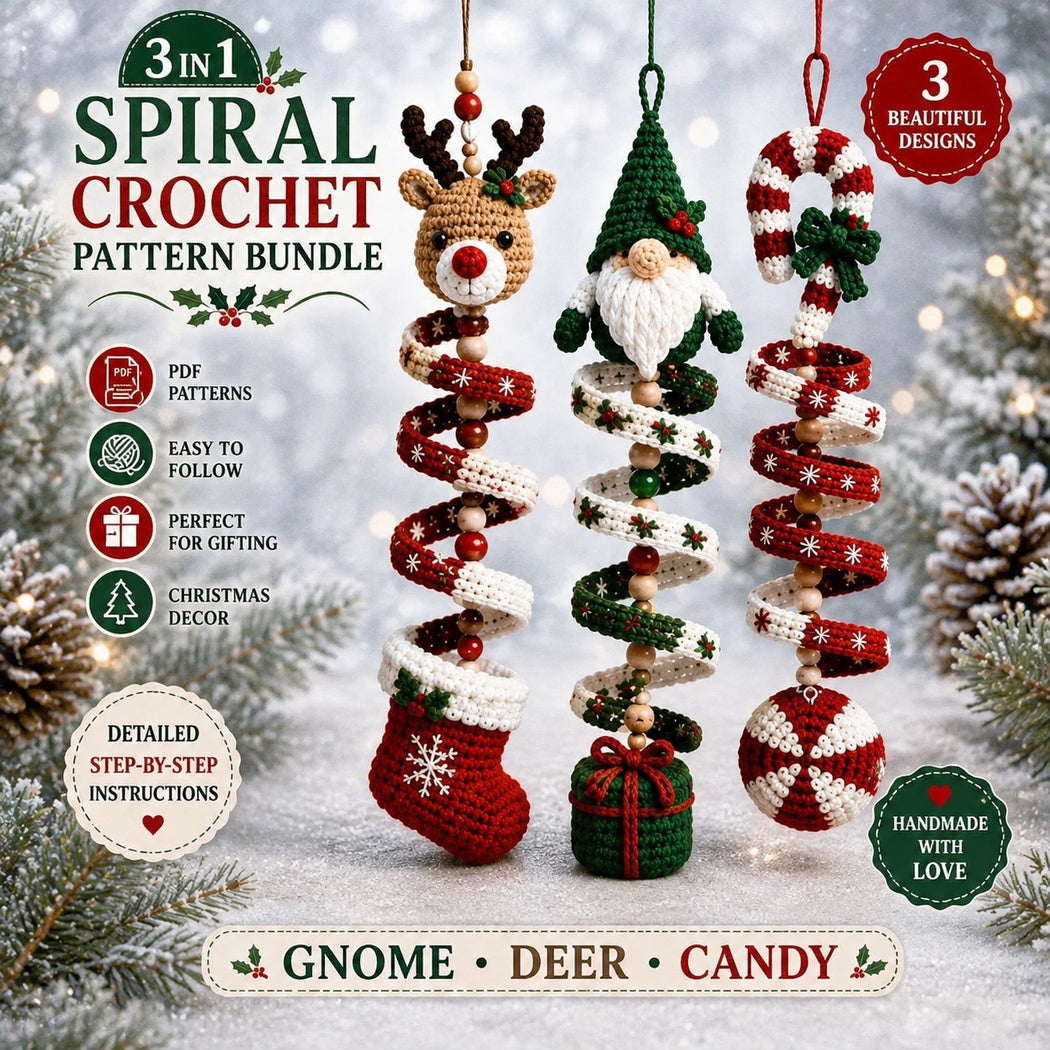 Christmas Crochet Wind Spinner Pattern Bundle PDF, Gnome Reindeer Candy Cane Ornament Crochet Pattern, Amigurumi Holiday Hanging Decor