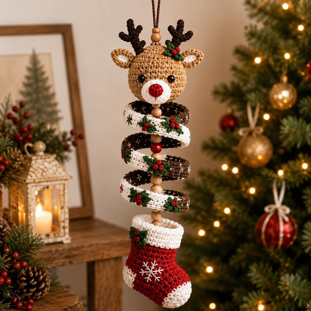 Christmas Crochet Wind Spinner Pattern Bundle PDF, Gnome Reindeer Candy Cane Ornament Crochet Pattern, Amigurumi Holiday Hanging Decor