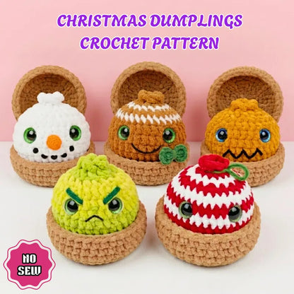 Christmas Dumpling Crochet Pattern PDF, 5 in 1 Holiday Amigurumi & Steamer, No Sew Christmas Plushie Pattern, Instant Download