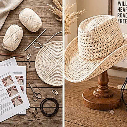 Crochet Cowboy Hat Pattern, Western Sun Hat Tutorial (PDF Download)
