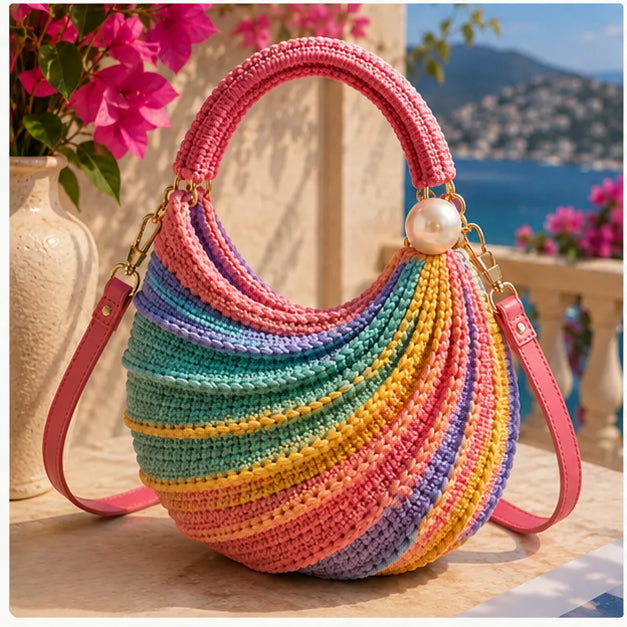 Wave Pattern Crochet Handbag PDF Pattern, Elegant Crochet Purse Tutorial, Step-by-Step Photo Guide, DIY Handmade Bag Instant Download