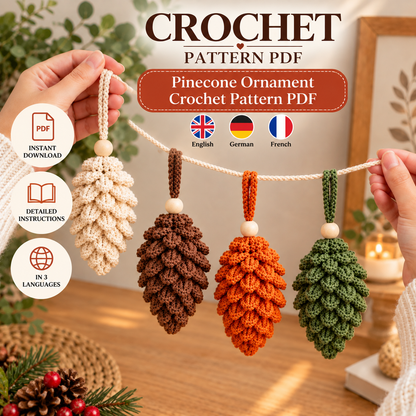 Pinecone Ornament Crochet Pattern PDF |3D Crochet Pine Cone | Rustic Christmas Tree Decorations  Woodland Holiday Decor |  DIY Christmas Gift