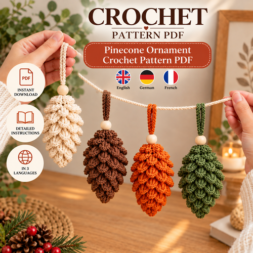 Pinecone Ornament Crochet Pattern PDF |3D Crochet Pine Cone | Rustic Christmas Tree Decorations  Woodland Holiday Decor |  DIY Christmas Gift