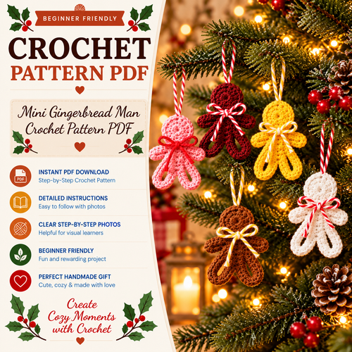 Mini Gingerbread Man Crochet Pattern PDF | Christmas Ornament Crochet Pattern | Holiday Tree Decoration | Beginner Friendly