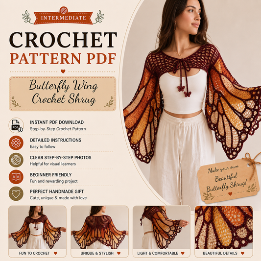 Butterfly Wing Crochet Shrug Pattern PDF, Spiderweb Lace Bolero, Fairycore Festival Cardigan, Gothic Crochet Top XS–3XL, Instant Download