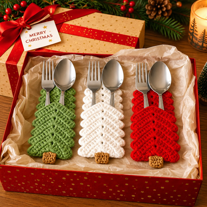 Christmas Tree Cutlery Holder Crochet Pattern PDF |  Christmas Table Decor | Holiday Silverware Holder | Xmas Place Setting Crochet Pattern