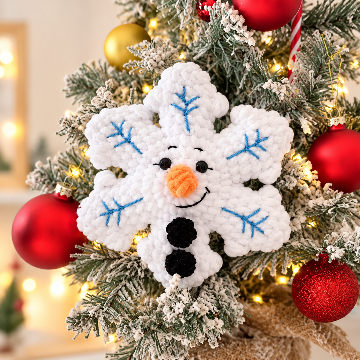 4-in-1 No-Sew Crochet Snowflake Pattern PDF | Santa, Reindeer, Snowman & Gingerbread | Christmas Amigurumi Ornament Pattern