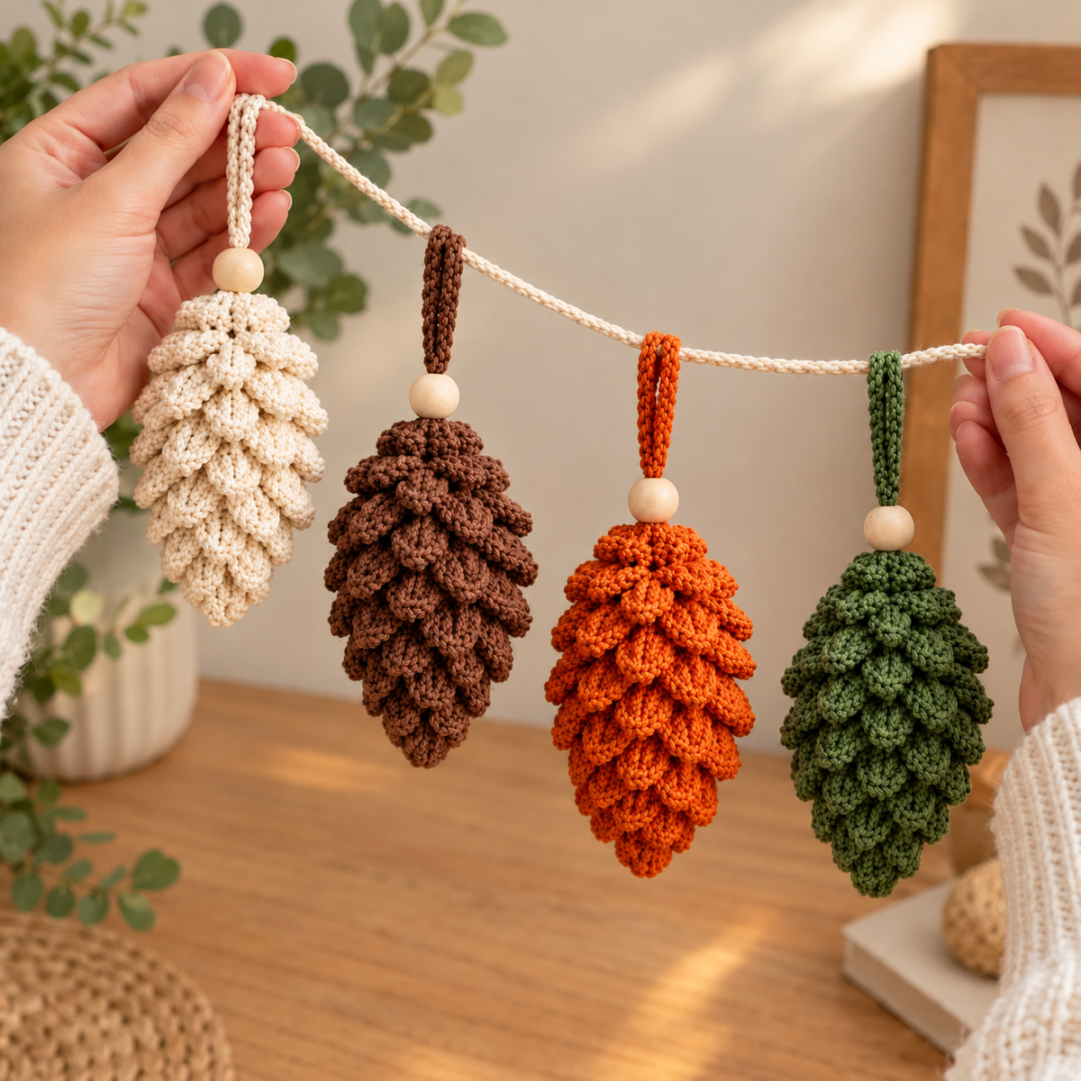 Pinecone Ornament Crochet Pattern PDF |3D Crochet Pine Cone | Rustic Christmas Tree Decorations  Woodland Holiday Decor |  DIY Christmas Gift