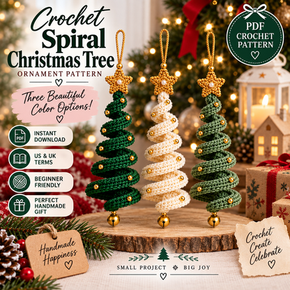 3-in-1 Crochet Christmas Tree Pattern PDF | Spiral Christmas Tree Ornament Crochet Pattern | DIY Xmas Tree Hanging Decorations | Beginner Friendly | Instant Download