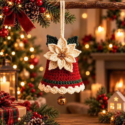 3-in-1 Crochet Christmas Bell Ornament Pattern PDF | Christmas Tree Decorations | Poinsettia, Snowflake & Bow Bell | Holiday Crochet Pattern