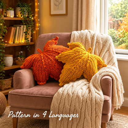 Crochet Leaf Pillow Pattern PDF | Maple Leaf Cushion Crochet Pattern | Fall Autumn Home Decor | Beginner Friendly | 4 Languages