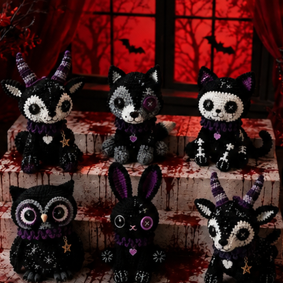 Gothic Crochet Amigurumi Pattern Set, Spooky Halloween Crochet Dolls, Creepy Cute Plushies Pattern, Goth Amigurumi PDF Digital Download