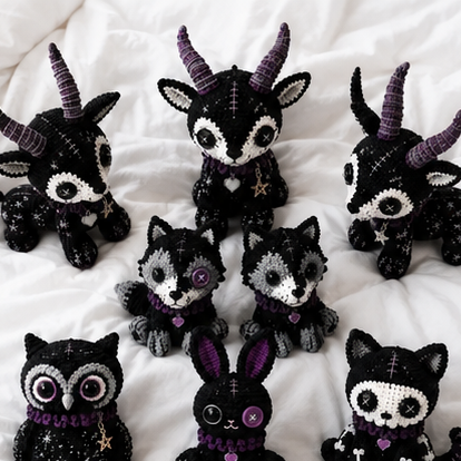 Gothic Crochet Amigurumi Pattern Set, Spooky Halloween Crochet Dolls, Creepy Cute Plushies Pattern, Goth Amigurumi PDF Digital Download