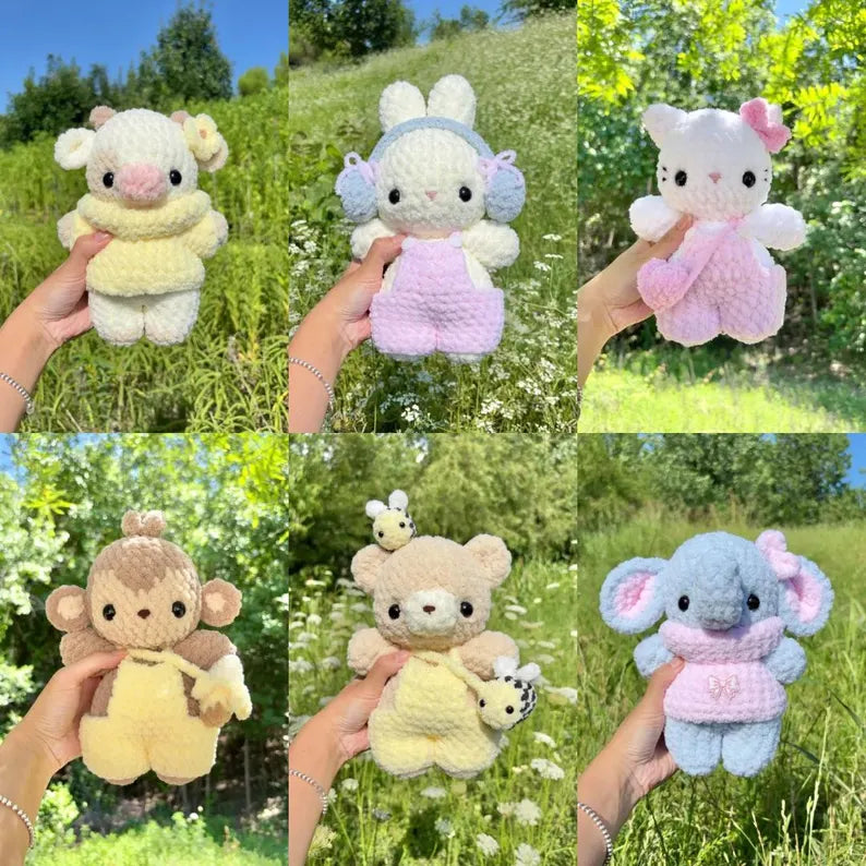 15-in-1 Baby Animals Crochet Pattern Bundle PDF – Cute Amigurumi Plushies with Interchangeable Clothing | Digital Download with Step-by-Step Video Tutorial