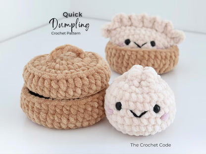 2-in-1 Dumpling & Bao Bun Crochet Pattern PDF – No-Sew Kawaii Amigurumi with Steamer Basket | Digital Download with Step-by-Step Video Tutorial