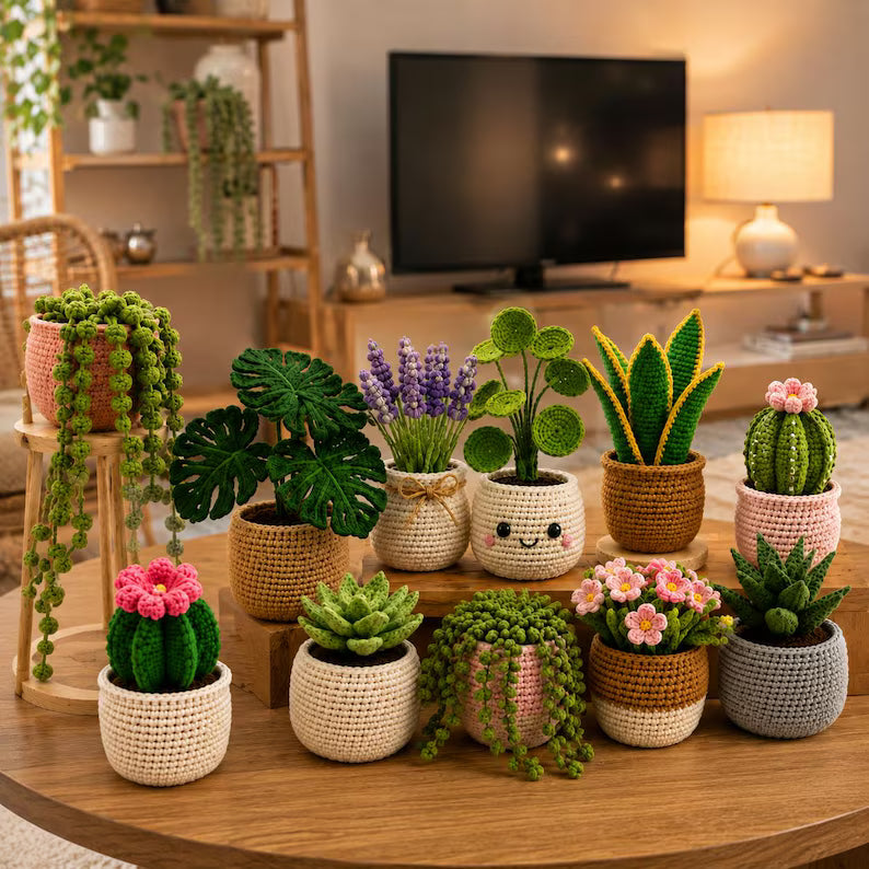 12-in-1 Crochet Plant Patterns Bundle PDF – Amigurumi Houseplants, Succulents & Cactus | Digital Download with Step-by-Step Video Tutorial