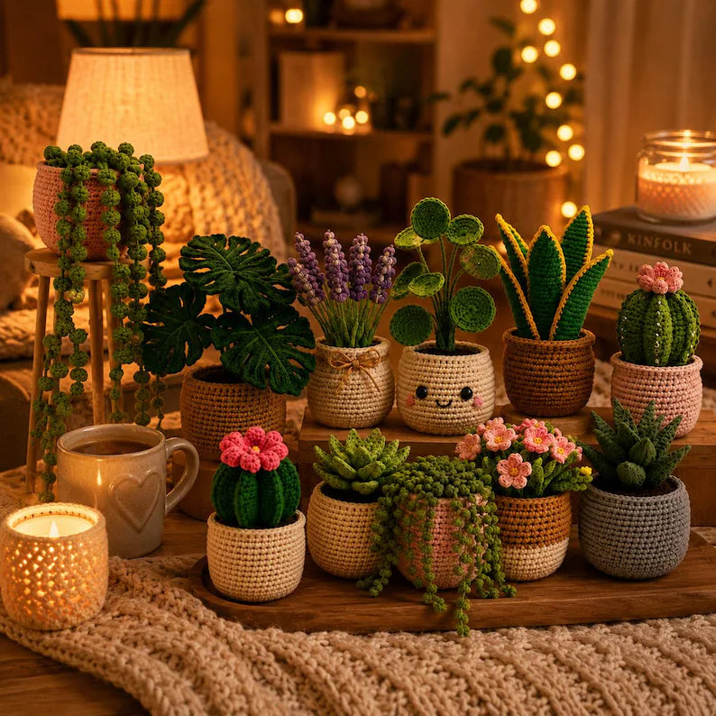 12-in-1 Crochet Plant Patterns Bundle PDF – Amigurumi Houseplants, Succulents & Cactus | Digital Download with Step-by-Step Video Tutorial