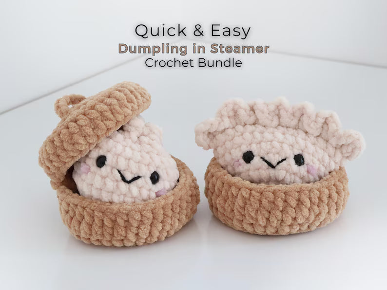 2-in-1 Dumpling & Bao Bun Crochet Pattern PDF – No-Sew Kawaii Amigurumi with Steamer Basket | Digital Download with Step-by-Step Video Tutorial