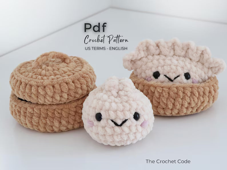 2-in-1 Dumpling & Bao Bun Crochet Pattern PDF – No-Sew Kawaii Amigurumi with Steamer Basket | Digital Download with Step-by-Step Video Tutorial