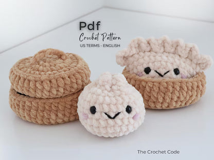 2-in-1 Dumpling & Bao Bun Crochet Pattern PDF – No-Sew Kawaii Amigurumi with Steamer Basket | Digital Download with Step-by-Step Video Tutorial