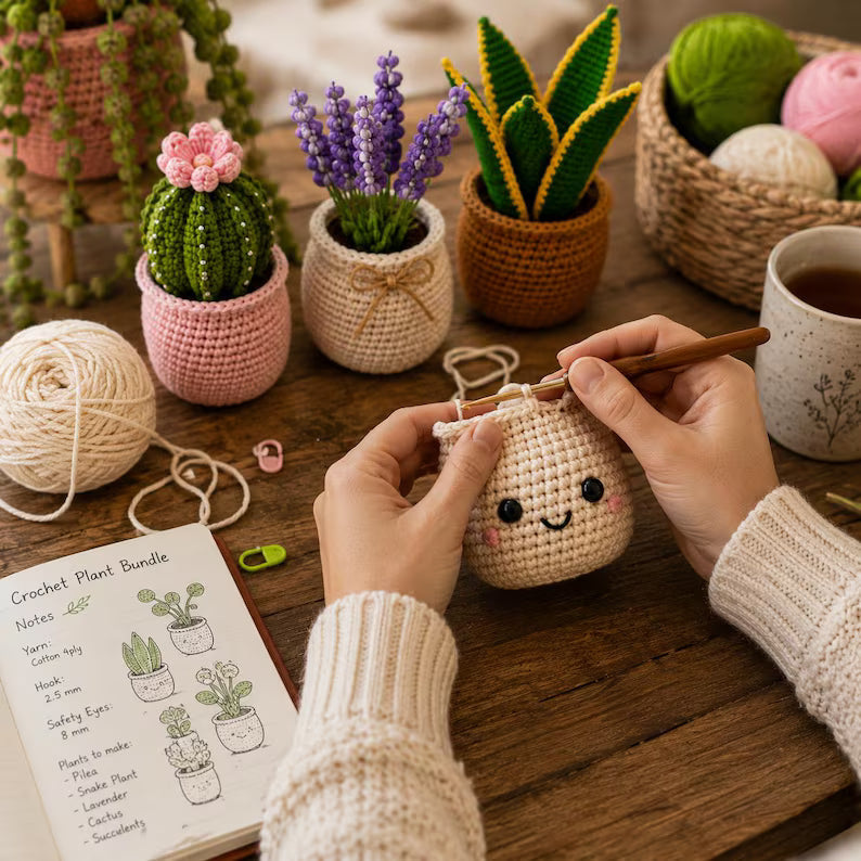 12-in-1 Crochet Plant Patterns Bundle PDF – Amigurumi Houseplants, Succulents & Cactus | Digital Download with Step-by-Step Video Tutorial
