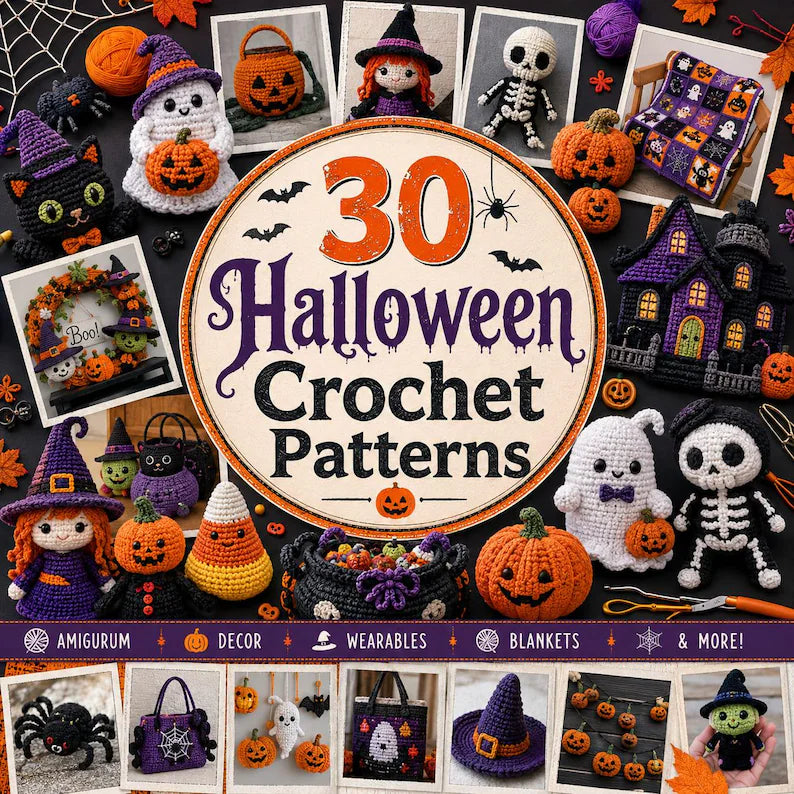 30 Halloween Crochet Patterns Bundle PDF | Ghosts, Pumpkins, Witches, Bats & Spooky Amigurumi | Beginner Friendly | Instant Download