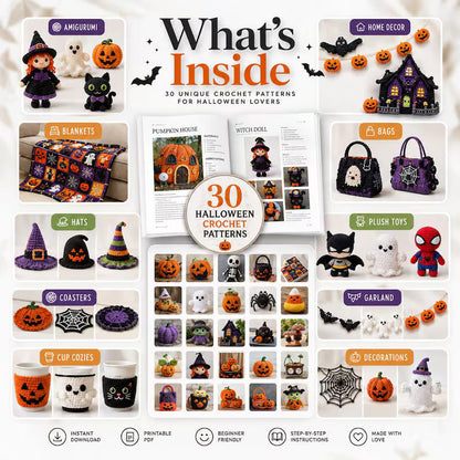 30 Halloween Crochet Patterns Bundle PDF | Ghosts, Pumpkins, Witches, Bats & Spooky Amigurumi | Beginner Friendly | Instant Download
