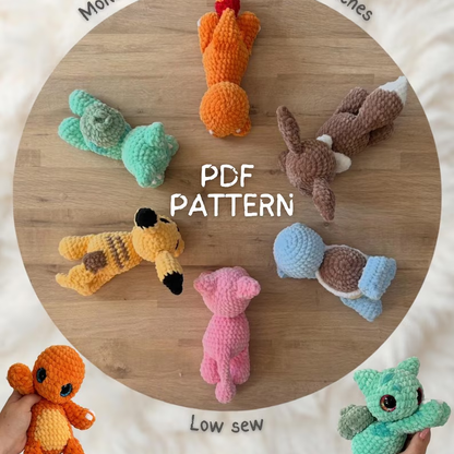 6 in 1 Monster Huggies Crochet Pattern PDF, Low Sew Pocket Pal Amigurumi, Cute Mini Creature Plushies, Digital Download