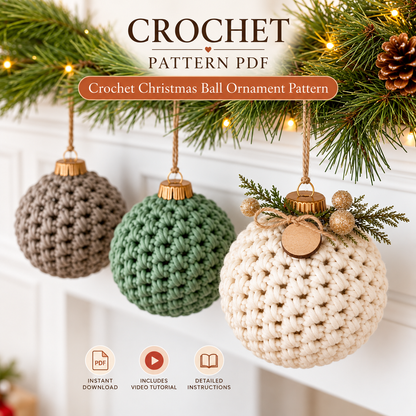 Crochet Christmas Ball Ornament Pattern PDF + Video Tutorial | Crochet Bauble Pattern | Christmas Tree Decoration | Easy Holiday Crochet