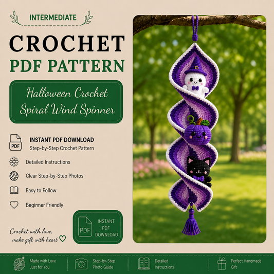Halloween Crochet Spiral Wind Spinner PDF Pattern, Ghost Pumpkin Black Cat Amigurumi Hanging Decor, Spooky Fall Crochet Tutorial