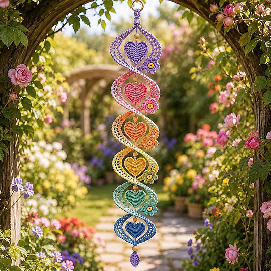 Crochet Wind Spinner Pattern PDF, Pastel Heart Helix Hanging Ornament, Spiral Window Decor, Rainbow Heart Mobile, Instant Download