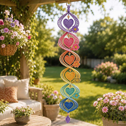 Crochet Wind Spinner Pattern PDF, Pastel Heart Helix Hanging Ornament, Spiral Window Decor, Rainbow Heart Mobile, Instant Download