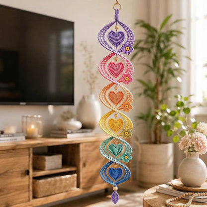 Crochet Wind Spinner Pattern PDF, Pastel Heart Helix Hanging Ornament, Spiral Window Decor, Rainbow Heart Mobile, Instant Download