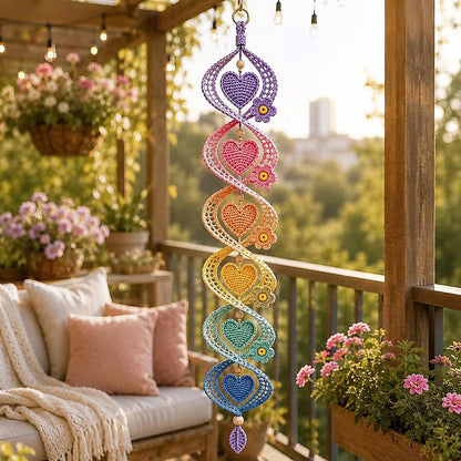 Crochet Wind Spinner Pattern PDF, Pastel Heart Helix Hanging Ornament, Spiral Window Decor, Rainbow Heart Mobile, Instant Download