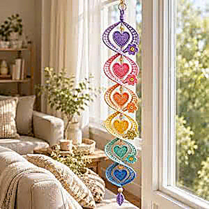 Crochet Wind Spinner Pattern PDF, Pastel Heart Helix Hanging Ornament, Spiral Window Decor, Rainbow Heart Mobile, Instant Download