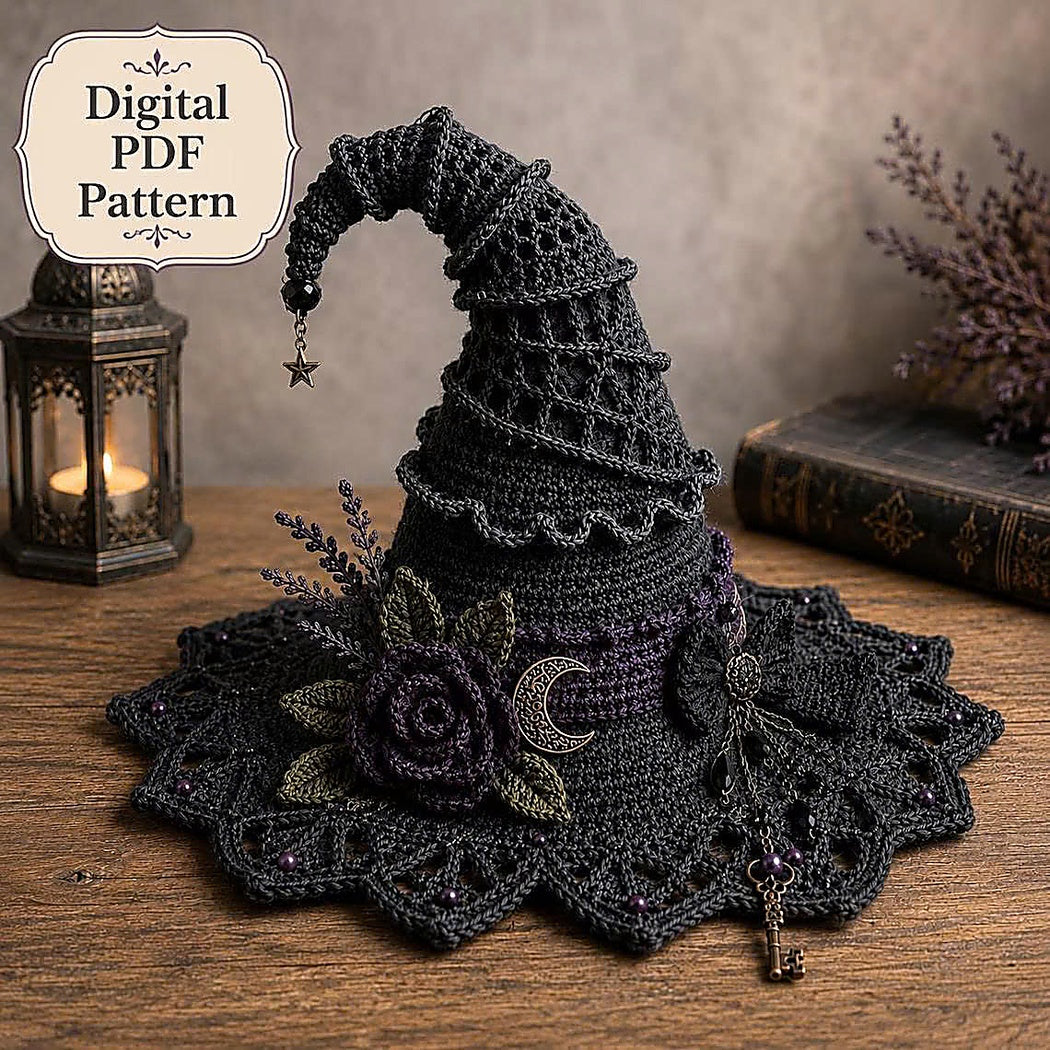 Gothic Witch Hat Crochet Pattern PDF | Halloween Witch Decor Crochet Pattern