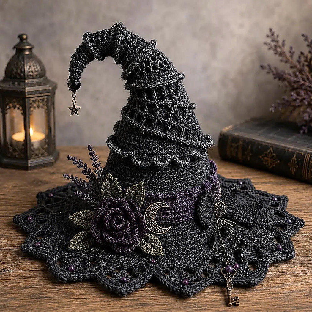 Gothic Witch Hat Crochet Pattern PDF | Halloween Witch Decor Crochet Pattern