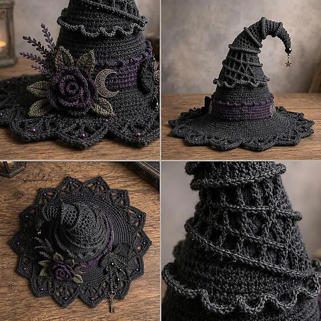 Gothic Witch Hat Crochet Pattern PDF | Halloween Witch Decor Crochet Pattern
